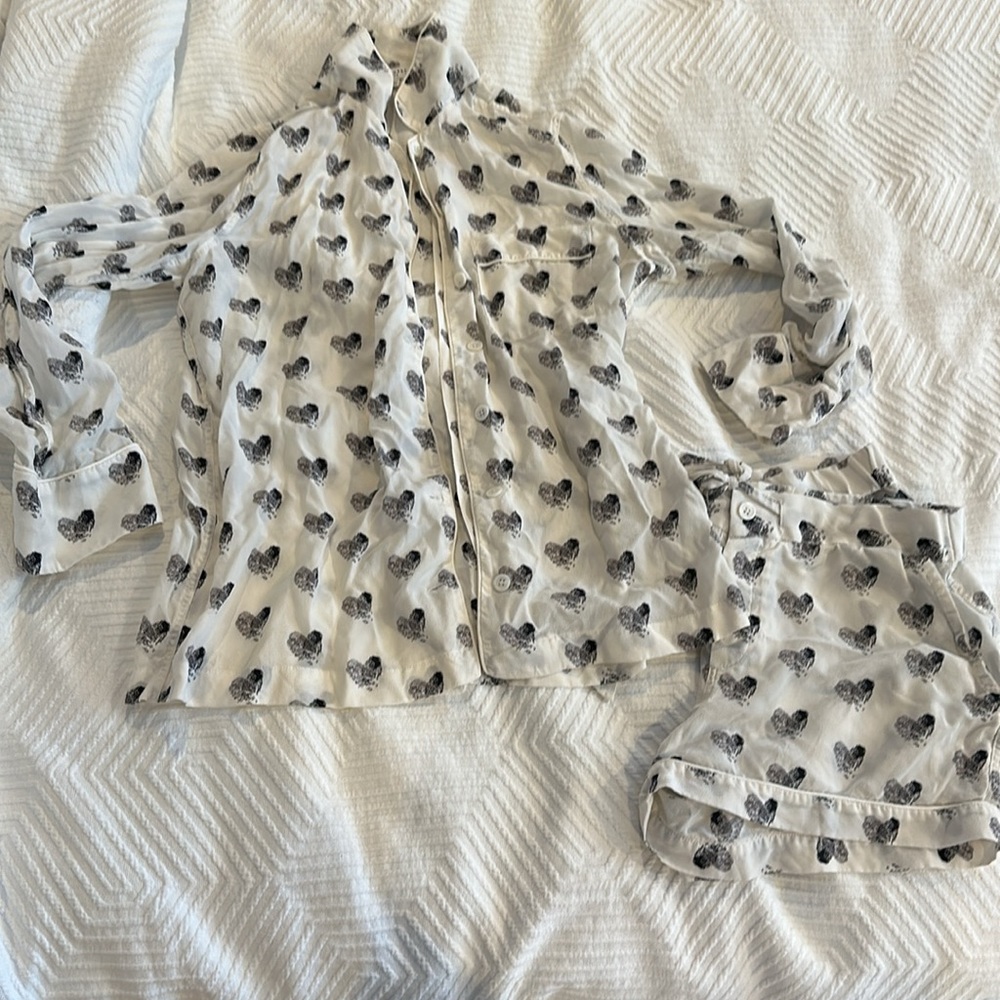 Equipment Silk Pajama Set Heart Thumb Print XS - Picture 3 of 16